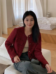 Lunivop Zoki Women Slim Vintage Jacket Fall Winter Long Sleeve Sweet Elegant Coat French Casual Female O Neck Single Breasted Retro Tops