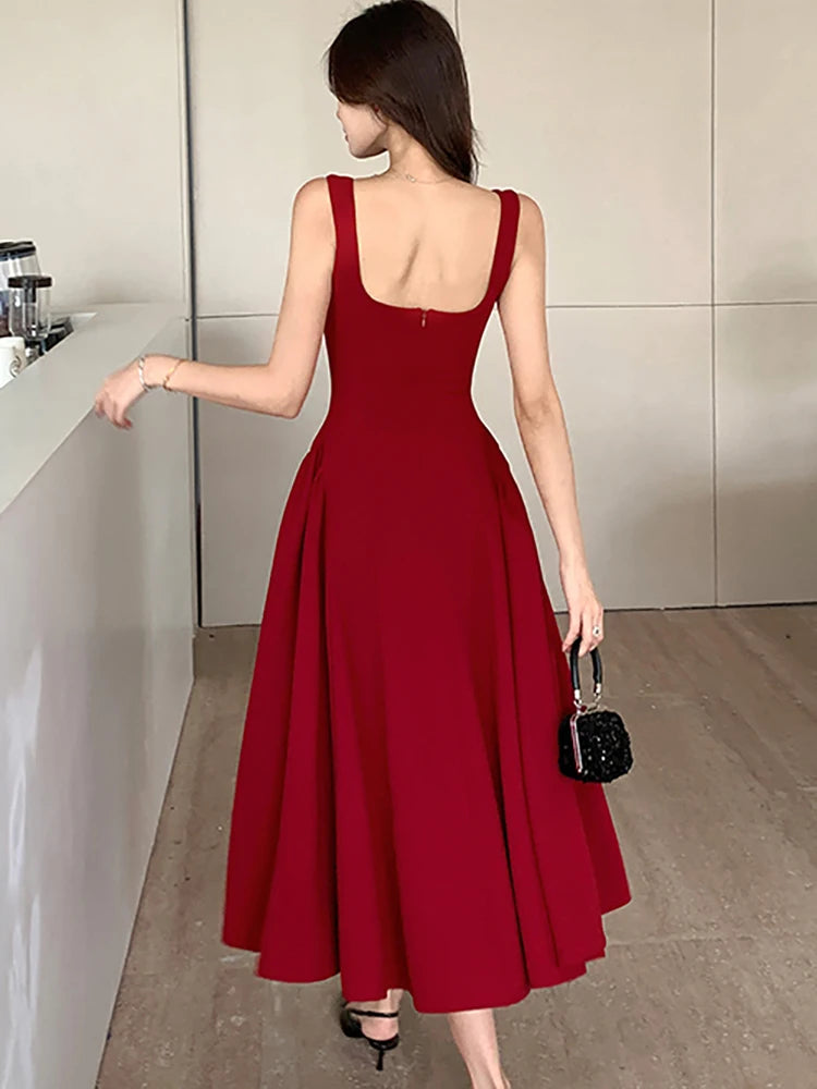 Lunivop  New White Square Collar Sling Sexy Long Dress Women Elegant Luxury Dance Party Dress Summer Korean Vintage Bodycon Vestidos