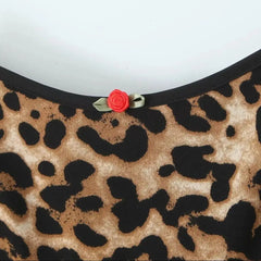 Lunivop  Sexy Bow V neck Brown Leopard Print Sling Dress Women Skinny Slim Waist Package Hips Backless Hem Mini Robe Femme Vestidos