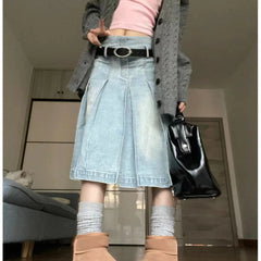 Lunivop Preppy Style Denim Skirt Women Vintage Y2k Blue Washed Short Skirts Fashion Streetwear Aesthetics Casual Jeans Skirt