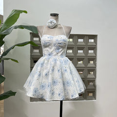 Lunivop  Fashion Women Dress Sleeveless Strapless Polka Dot Printing Lace Up Hanging Neck Flower Female Party Dress New Tide