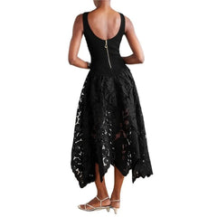 Lunivop  Women Embroidery Patchwork Solid Gowns Dress Sexy Elegant O-neck Sleeveless Slim Party Dress Fashion Backless Zipper Long Dress