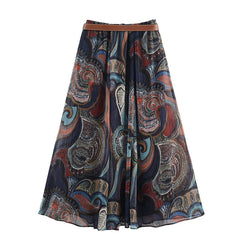 Lunivop  Chic Elegant Pleated Long Skirts For Women Fashion New With Belt Vintage Printed Midi Skirt Street Casual Holiday Skirts
