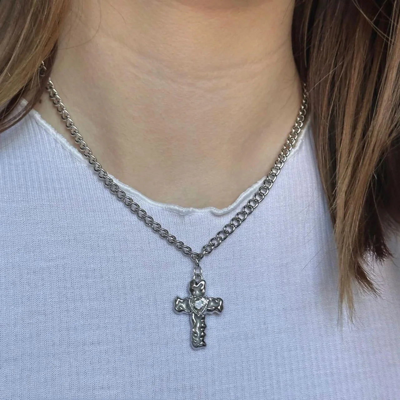 Lunivop Stainless Steel Chain Black Cross Necklace For Women Men Vintage Punk Simple Geometric Pendant Necklace Choker Jewelry