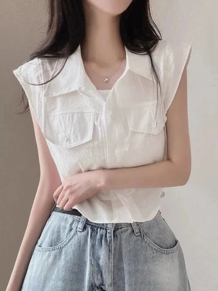 Lunivop  Cropped Flying Sleeve Shirt Women Sexy Slim Korean Elegant Blouse Casual Design Sweet Female Summer Vintage New Short Tops