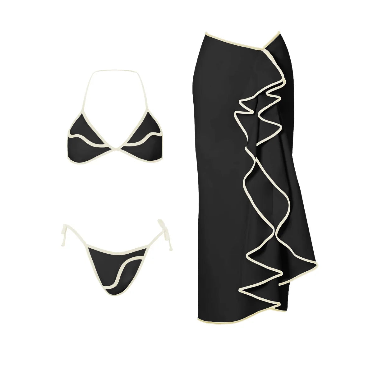 Lunivop   Sexy 3 Pieces Bikini Set Women Swimsuit With Midi Skirt Ruffle Swimwear Female Patchwork Biquini Elegant Bathingsuit Beachwear