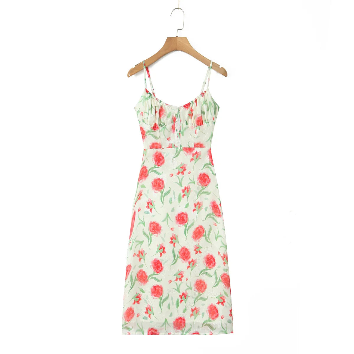 Lunivop  Summer Beige Rose Flower Print Backless Sling Dress Holiday Woman Adjust Spaghetti Strap Dresses Beach Holiday Robe Vestidos