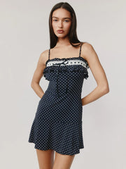 Lunivop  Print Polka Dot Lace Up Women Dress Patchwork Spaghetti Strap Lace Dress Female Summer Skinny Vacation Party Club Dress