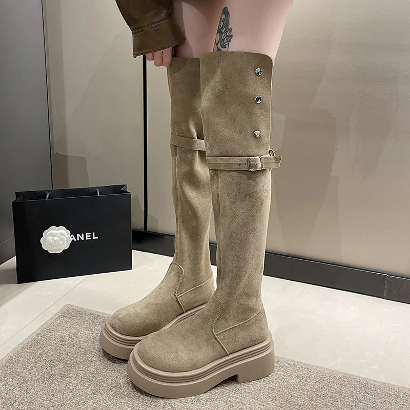 Lunivop Women Knee High Boots Sexy Suede Winter Designer Luxury Casual Platform Long Boots Female Shoes Comfort Buckle Elegant Lady Boot