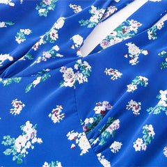 Lunivop  Sexy Blue with White Floral Print Tie Bow Halter Sling Dress Summer Woman Backless Slim Waist Midi Long Dresses Robe Holiday