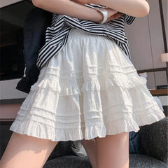 Lunivop  White Women's Skirt Fashion Sweet Jupe High Waist A-line Summer Saia Ruffles Korean Mini Skirts