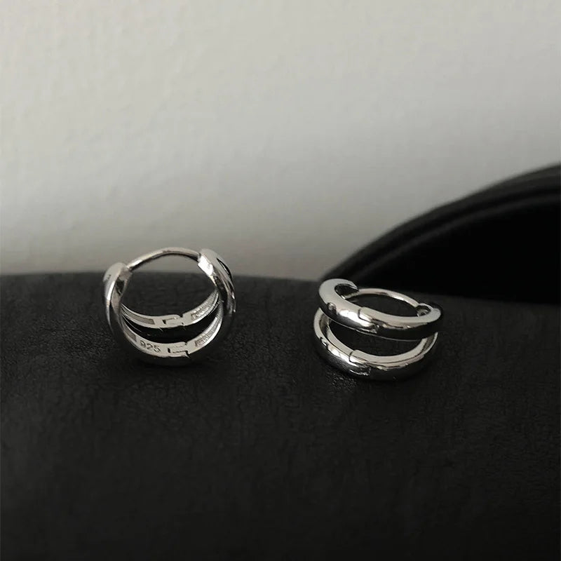 Lunivop New Trendy Glossy Silver Plated Double Hoop Ring Copper Earrings for Women Men Couple Simple Niche Design Party Jewelry Gifts