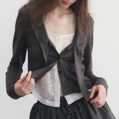 Lunivop  Y2K Aesthetic Lace-Trimmed Sailor Collar T-Shirt, Faux Two-Piece Set, Single-Breasted T-Shirt, Autumn Women's Grunge Fitted Top