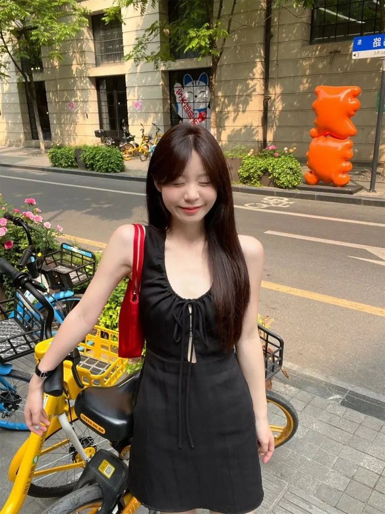 Lunivop  Woman Dress Fashion Summer Hollow Out Sexy Sweet Sleeveless Bandage Solid Slim Elegant Party Mini Dresses Female Casual