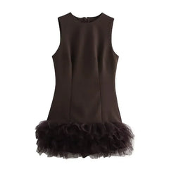 Lunivop  Fashion Y2K Patchwork Mesh Mini Dress For Women Elegant Sleeveless O-neck Chic Evening Short Dress Female Chic Party Vestidos