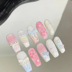 Lunivop  10pcs Cute Lace French Bow Handmade Almond French Press on Nails Simple Nails Full Cover Wearable False Nails