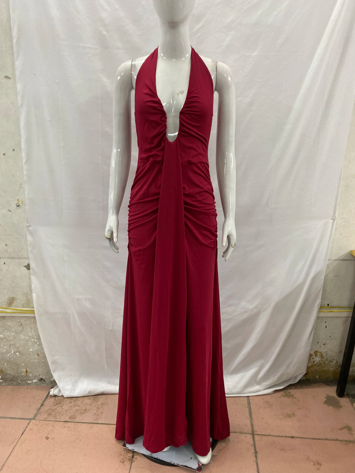 Lunivop  European American Elegant vacation style Sexy Streetwear hanging neck backless deep V-neck solid color Bodycon long Dress
