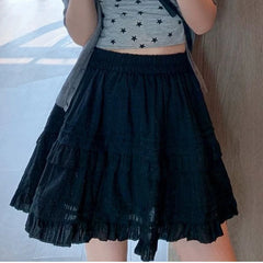 Lunivop  White Women's Skirt Fashion Sweet Jupe High Waist A-line Summer Saia Ruffles Korean Mini Skirts