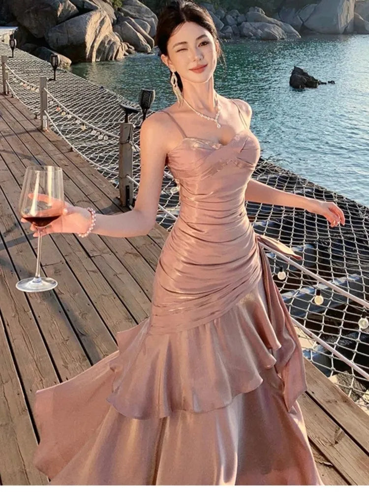 Lunivop Elegant Ruffles Party Dress for Women Sexy Spaghetti Strap Sleeveless Princess Evening Dresses Summer Holiday Beach Vestidos New