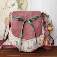 Lunivop   Vintage Pink Print Shoulder Bag Women Sweet Cute Bow Crossbody Bag Ladies Large Capacity Patchwork Fabric Underarm Bags