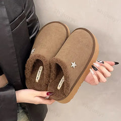 Lunivop Winter Snow Boots Women Designer Star Plush Slippers Platform Ladies Fashion Non-slip Warm Slides Wool Cotton Shoes Zapatos