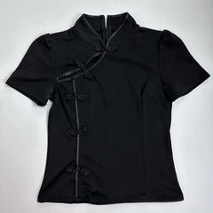 Lunivop  New Chinese Style Casual All-match T-shirt Elegant Slim Frog Button Stand Collar Ropa Mujer Casual Personalized Tshirts