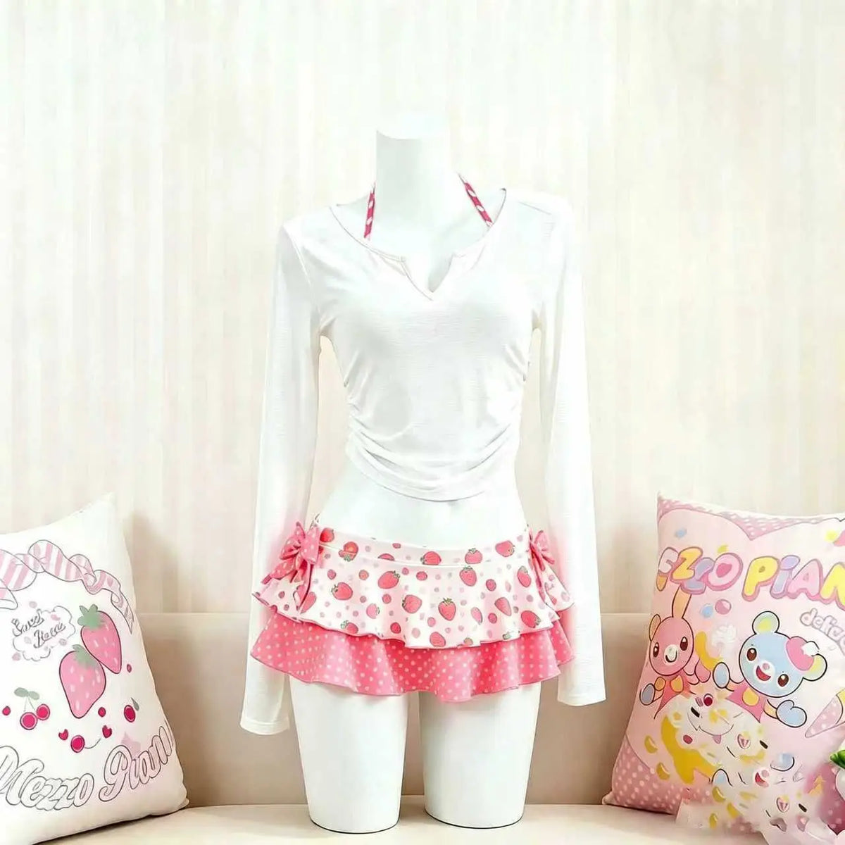 Lunivop  Japanese New Seaside Vacation Sets Swimwears Sweet Lovely Slim Print Swimsuit Sexy Bow Strawberry Casual Women Clothing