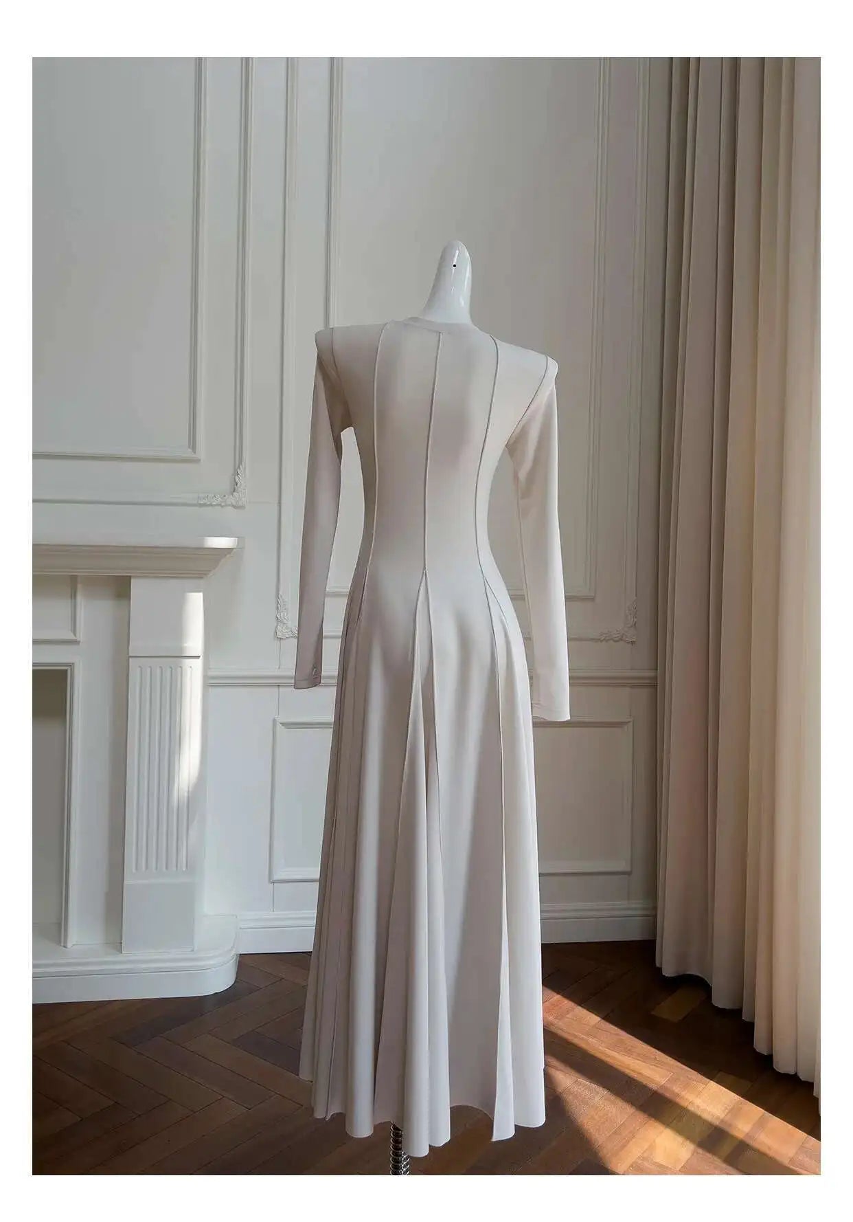 Lunivop  Women's Elegant Stretch Knit Dresses O Neck Long  Sleeve Sliming Pleated Hem Maxi Dress 2025 Autumn New Clothing