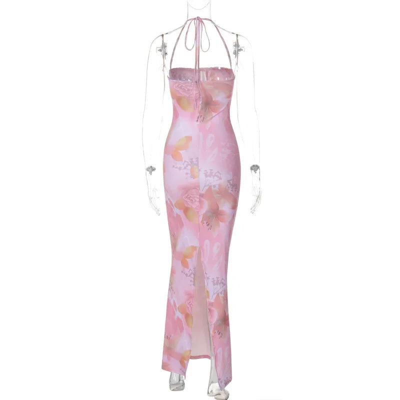 Lunivop Floral Print Slit Back Corset Bodycon Women'S Dresses Summer Vacation Y2K Streetwear Elegant Evening Casual Clothes