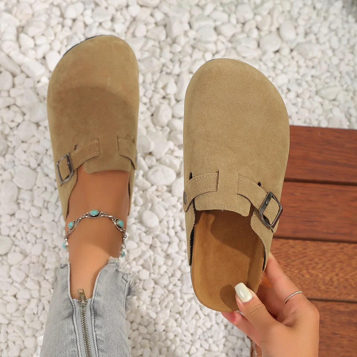 Lunivop New Autumn Winter Concise Retro Outside Flat with Women's Slippers Outside Size 46 Mules Modern Sandals Buckle Shoes Strap