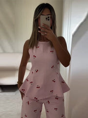 Lunivop  Casual Printed Women's Top Trouser Suits Sleeveless O-Neck Wide Leg Pants Lady Set Summer Vacation 2 Pieces Set Women New
