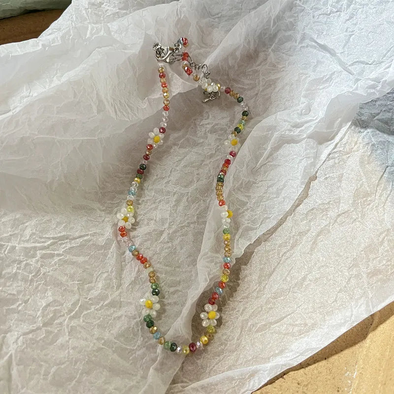 Lunivop Trend Daisy Flowers Colorful Shiny Resin Bead Choker Clavicle Chain Sweet Necklace For Women EGirls Summer Vacation Jewelry