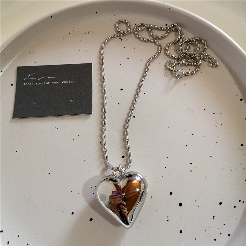 Lunivop Kpop Trendy Punk Vintage Stones Heart Pendant Necklace For Women Men Gothic Hip-Hop Fashion Aesthetic Charm Jewelry Accessories