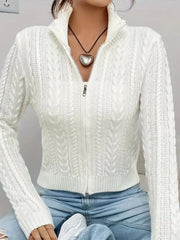 Lunivop Zip Up Crop Cardigan for Women Boxy-fit Zipper Front Cable Knit Sweater Jacket Autumn Winter Teen-girl Y2K Outfit