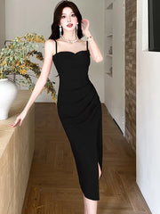 Lunivop  Summer Red Pleated Bodycon Hip Wrarp Sexy Sling Dress Women Korean Vintage Festival Dress New Elegant Luxury Evening Dress
