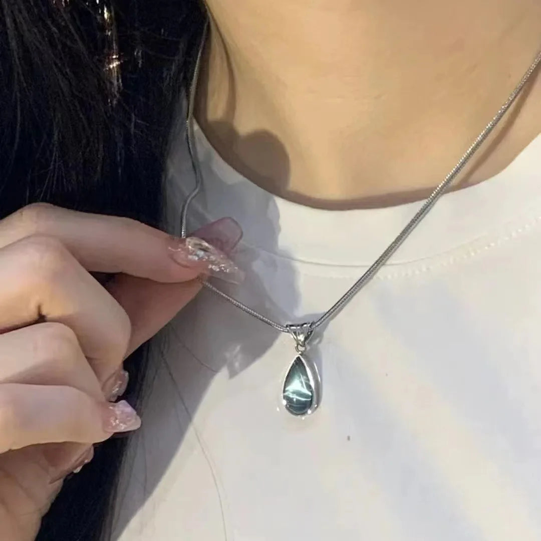 Lunivop New Korean Fashion Blue Geometric Crystal Pendant Snake Chain Necklace For Women Y2k EMO 2000s Grunge Jewelry Accessories