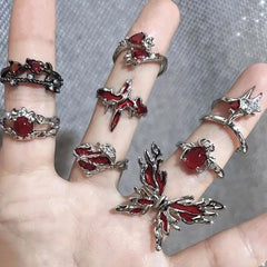 Lunivop Vintage Red Enamel Cross Open Rings For Women Men Punk Hip Hop Irregular Lava Texture Rings Y2K Aesthetic Jewelry