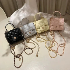 Lunivop  Sweet Yellow Diamond Quilting Handbag Women Diamond Chain Square Shoulder Bag Ladies Leather Stitching Flower Mini Crossbody Bag