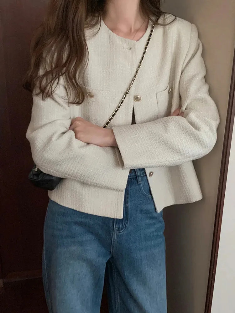 Lunivop Elegant Chic Tweed Jacket Women O Neck Slim Long Sleeve Fashion Short Coats Casual French Sweet Small Fragrance Outwear Lady New