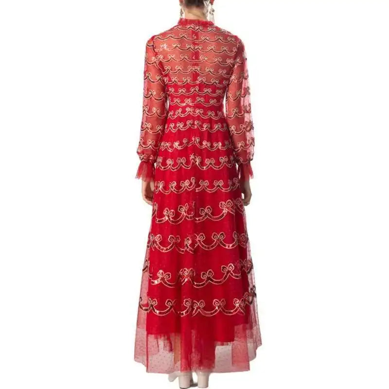 Lunivop Fashion Women's Elegant Dresses Sequins Embroidery Long Sleeve Princess Mesh Dress 2025 Spring New Female Clothing