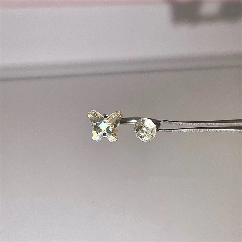 Lunivop 1PCS Exquisite Butterfly Zircon Pendant 316L Stainless Steel 1.2mm Annular Ear Bone Nail Earring for Women Y2K Auricle Jewelry