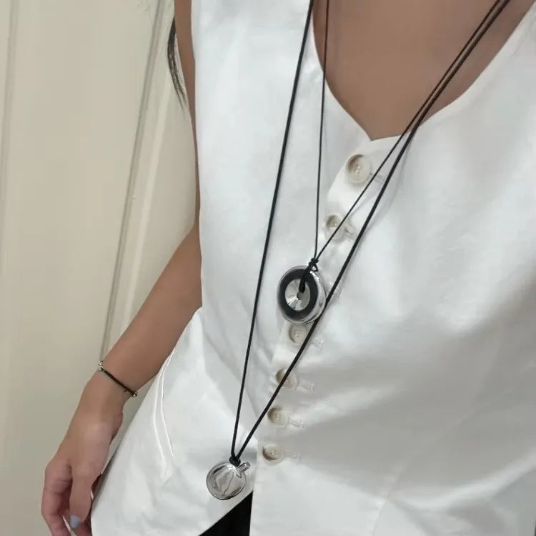 Lunivop Black Leather Rope Long Necklace Pendant Collarbone Chain Choker Design Sweater Chain Female