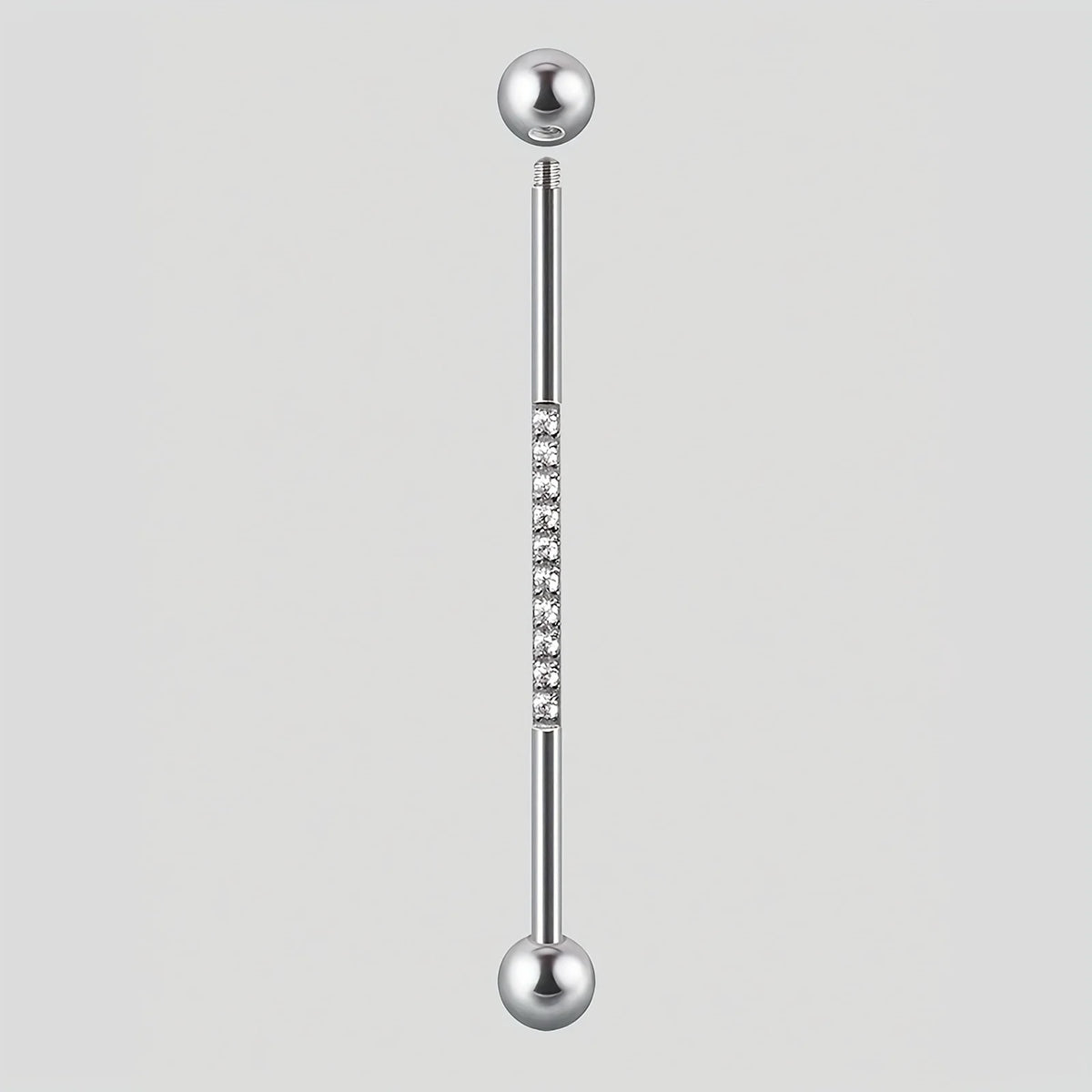 Lunivop  Elegant 1.6mm Stainless Steel Industrial Bar Piercing Earrings with 10 Sparkling Rhinestones - Double Ball Design, 38mm Long