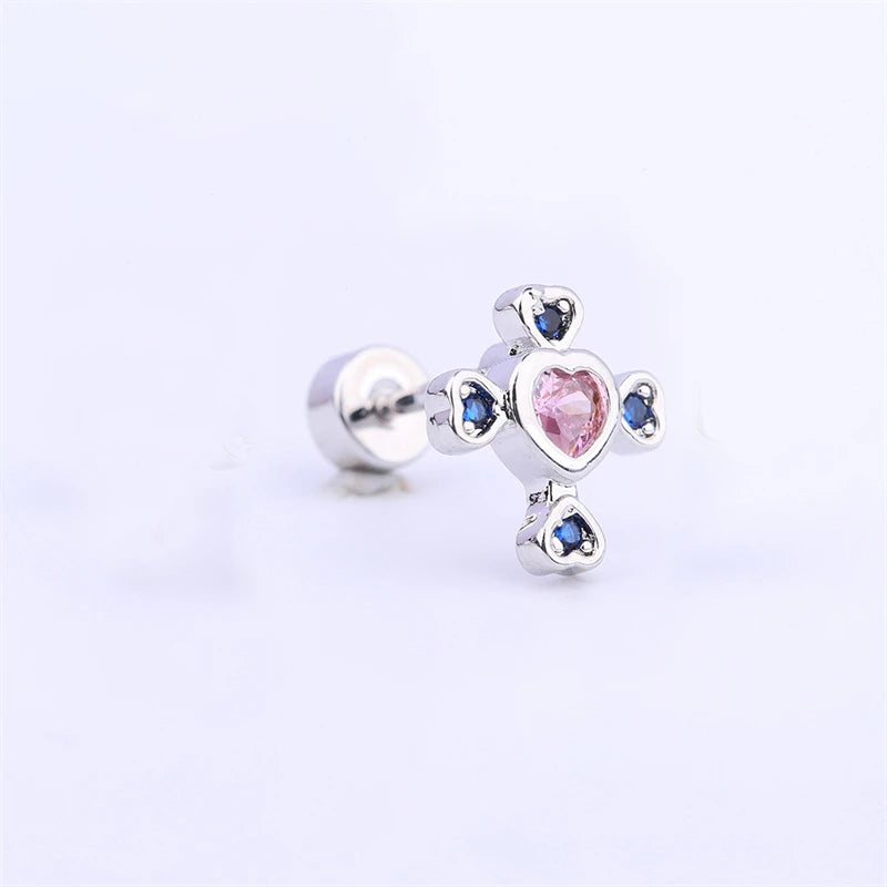 Lunivop 1PCS Delicate Blue Pink Zircon Butterfly 316L Stainless Steel Ear bone nail Y2K Hottie Cute Earring for Women Cochlea Accessorie