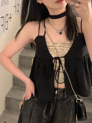 Lunivop  Sexy Halter Sleeveless Vest Two Piece Sets 2025 Summer New Slim Fit Black Tank Top+ Fashion Street Print Camisole Tops Women