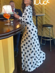 Lunivop  Summer Fashion Series New Women's Elegant Dress Long Tight Sexy Horn Sleeve Wave Point A Long Skirt Vacation Long Run
