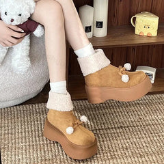 Lunivop Fashion Bow Fur Women Suede Snow Boots New 2025 Winter Plush Warm Flats Platform Short Boots Casual Cotton Shoes Ankle Botas