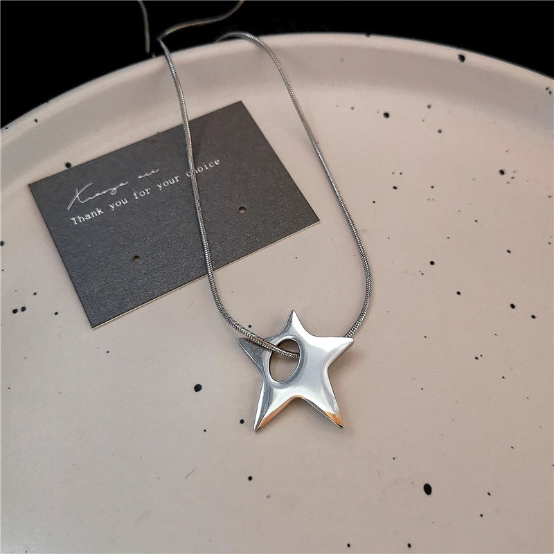 Lunivop Punk Stainless Steel Irregular Hollow Star Pendant Necklace For Women Men Unisex Hip Hop Y2K Trend Vintage Jewelry Accessories