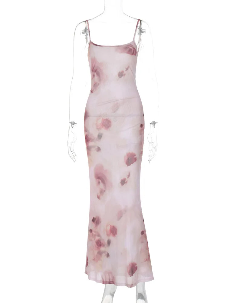 Lunivop Floral Print Spaghetti Strap Sleeveless Women'S Drsses Summer Vacation Y2K Streetwear Long Elegant Casual Clothes