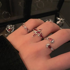 Lunivop Vintage Red Enamel Cross Open Rings For Women Men Punk Hip Hop Irregular Lava Texture Rings Y2K Aesthetic Jewelry